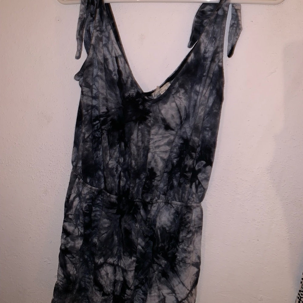 xs black and grey tie-die romper from tillys
